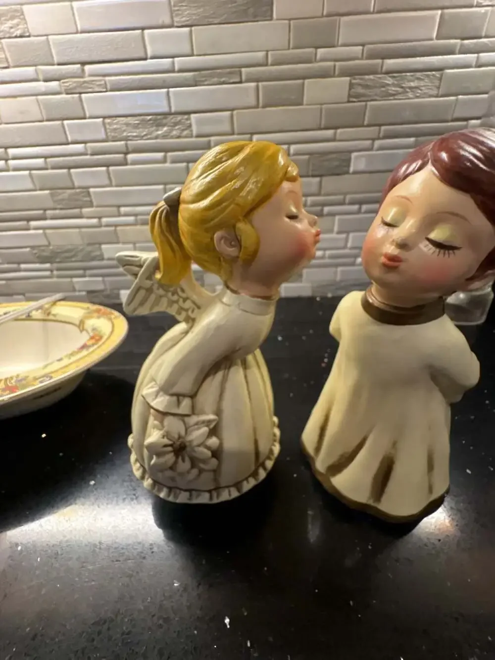 Vintage Mid Century Kissing Angels Christmas Figurines Pair